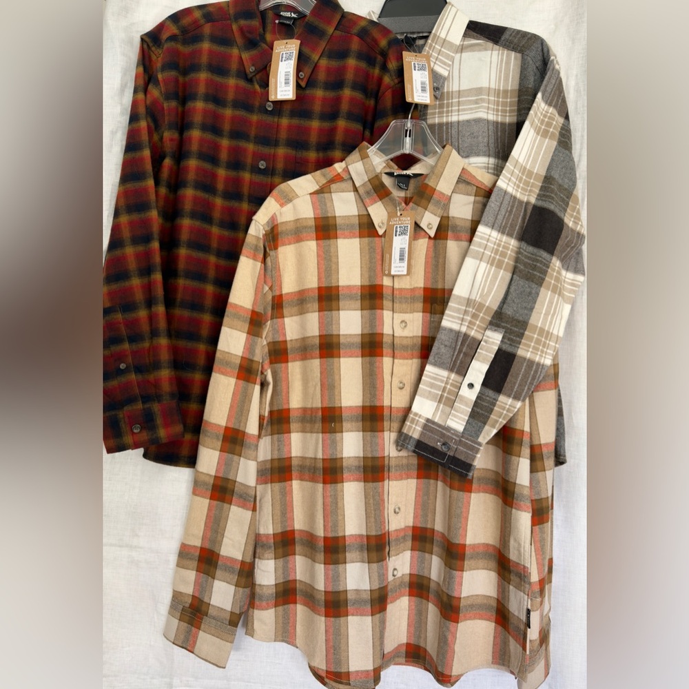 3 Eddie Bauer Men's Reg Fit Field Flannel 100% Cotton Shirts L, NWT Retail $195